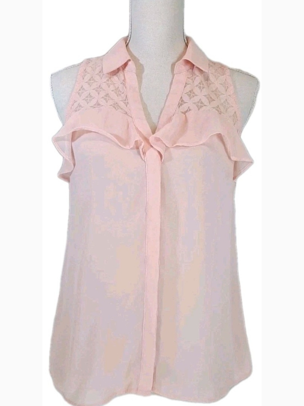Candie's Light Pink Lace Yoke Sleeveless Ruffle Blouse